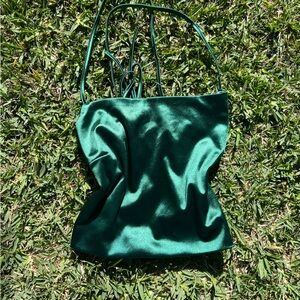 Satin Green Lace up Crop Top